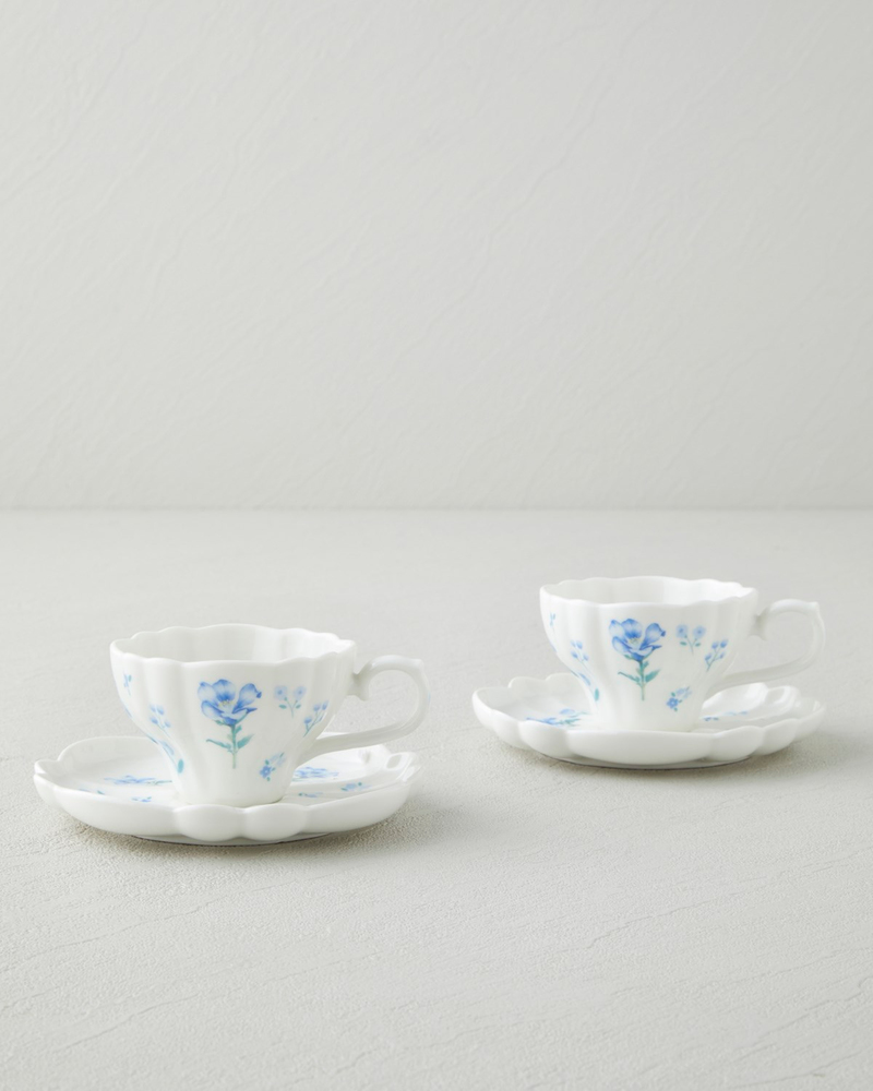 Floral Morning Porselen 4 Parça 2 Kişilik Kahve Fincan Takımı 90 ml Mavi