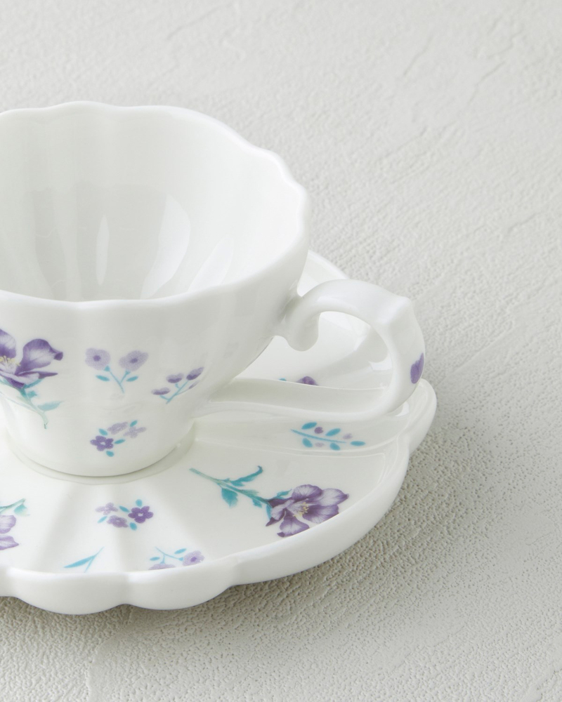 Floral Morning Porselen 4 Parça 2 Kişilik Kahve Fincan Takımı 90 ml Mor