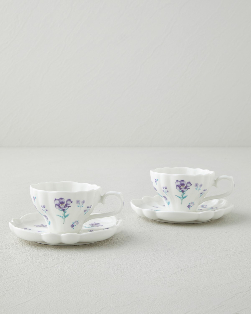 Floral Morning Porselen 4 Parça 2 Kişilik Kahve Fincan Takımı 90 ml Mor