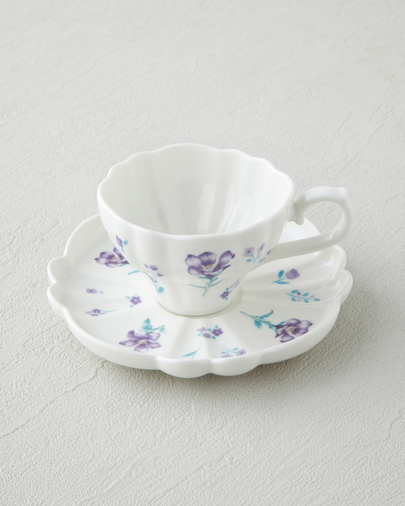 Floral Morning Porselen 4 Parça 2 Kişilik Kahve Fincan Takımı 90 ml Mor
