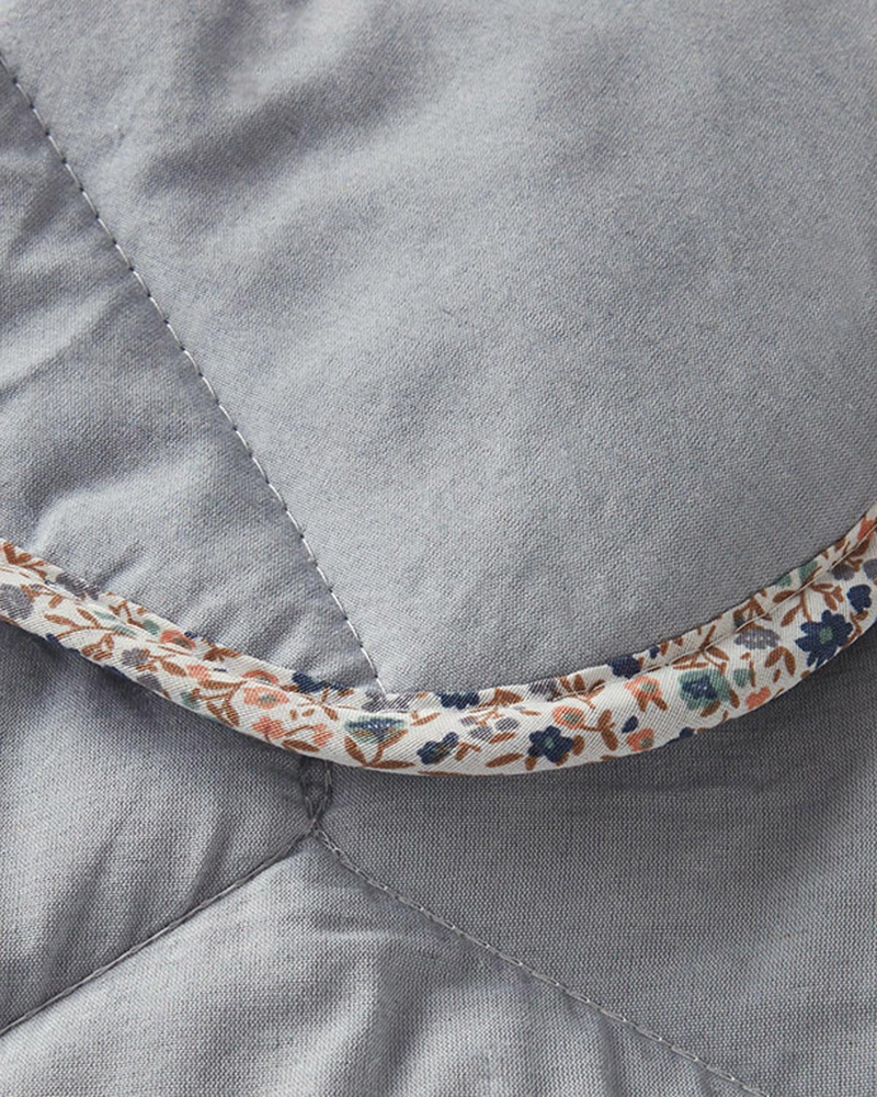 Floral Pamuk Polyester Çift Kişilik Uyku Seti Gri