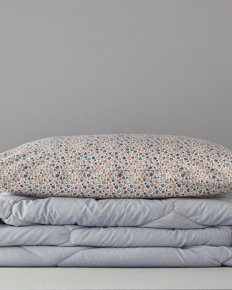 Floral Pamuk Polyester Tek Kişilik Uyku Seti Gri