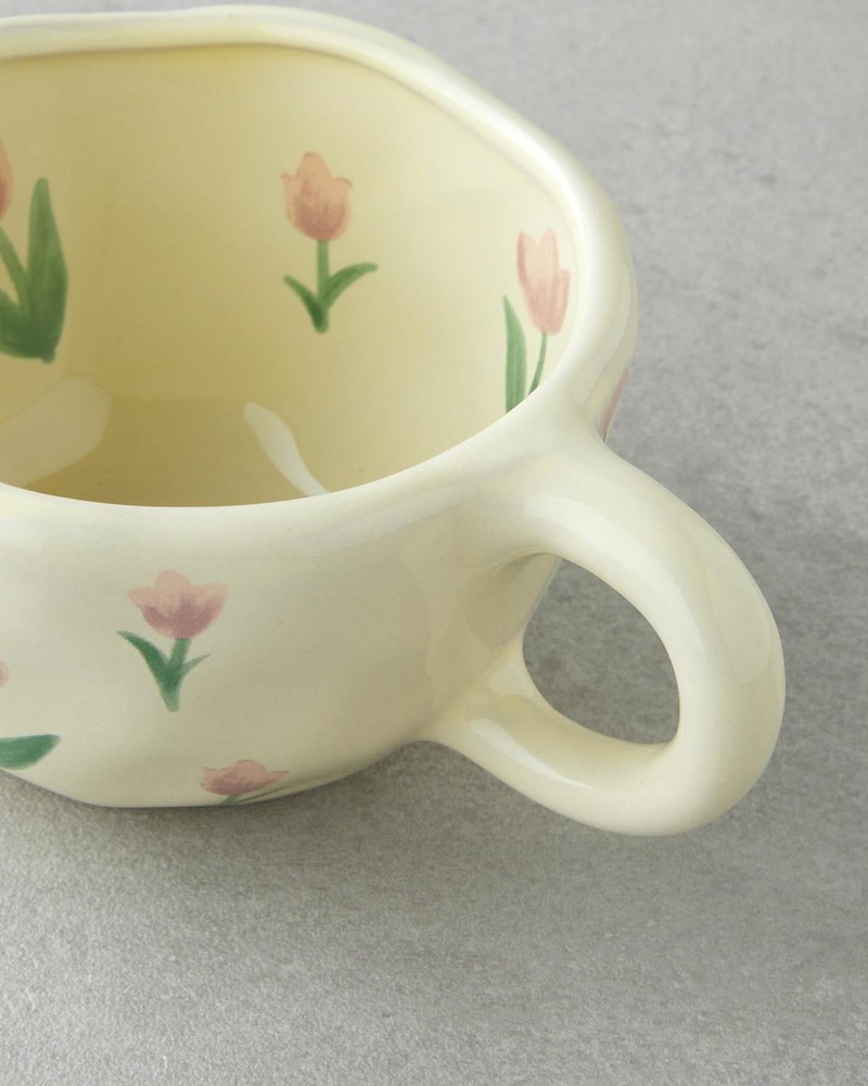 Floral Pinky Stoneware Kupa 300 ml Pembe - Yeşil