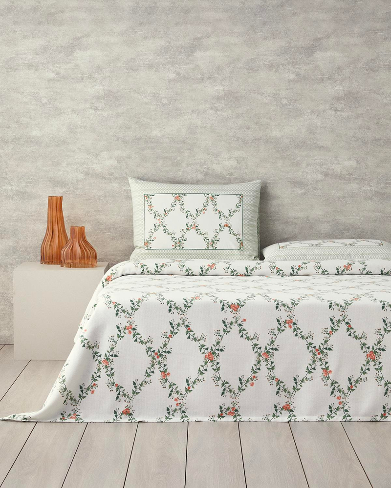 Floral Slice Çift Kişilik Pike Takımı Yeşil