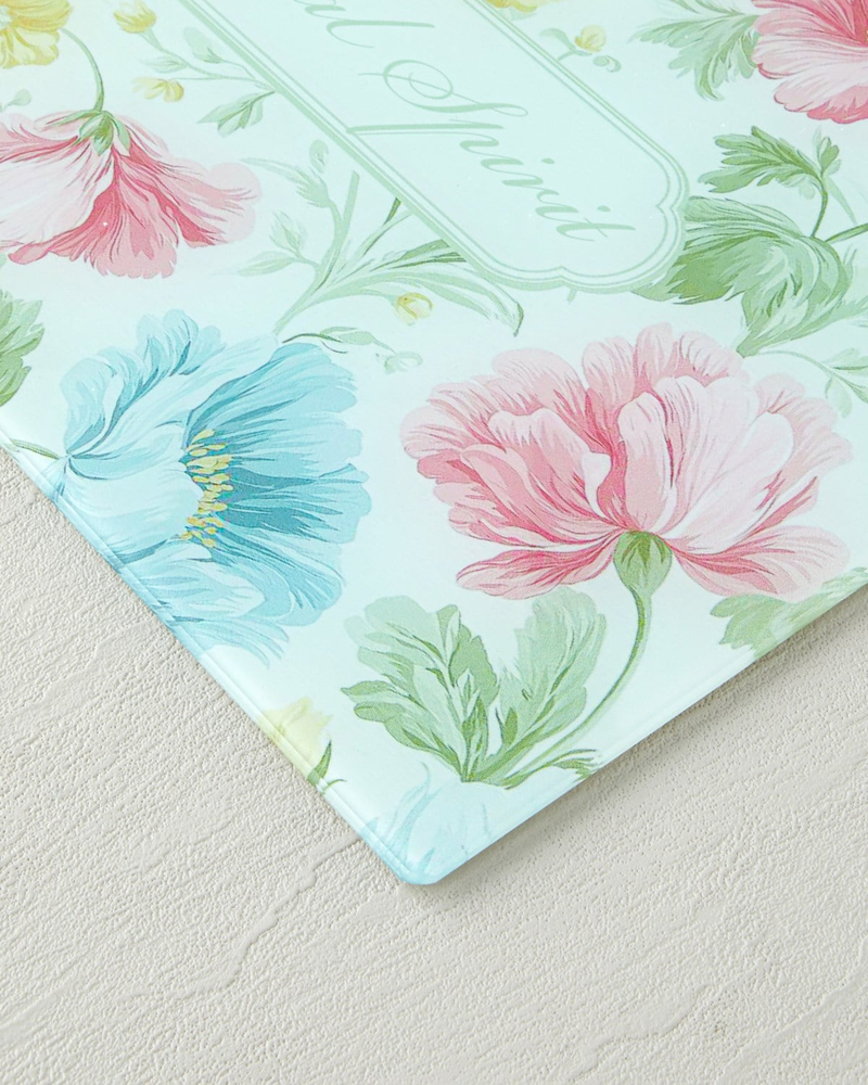 Floral Spirit Cam Kesme Tahtası 25x35 cm Pembe - Mavi