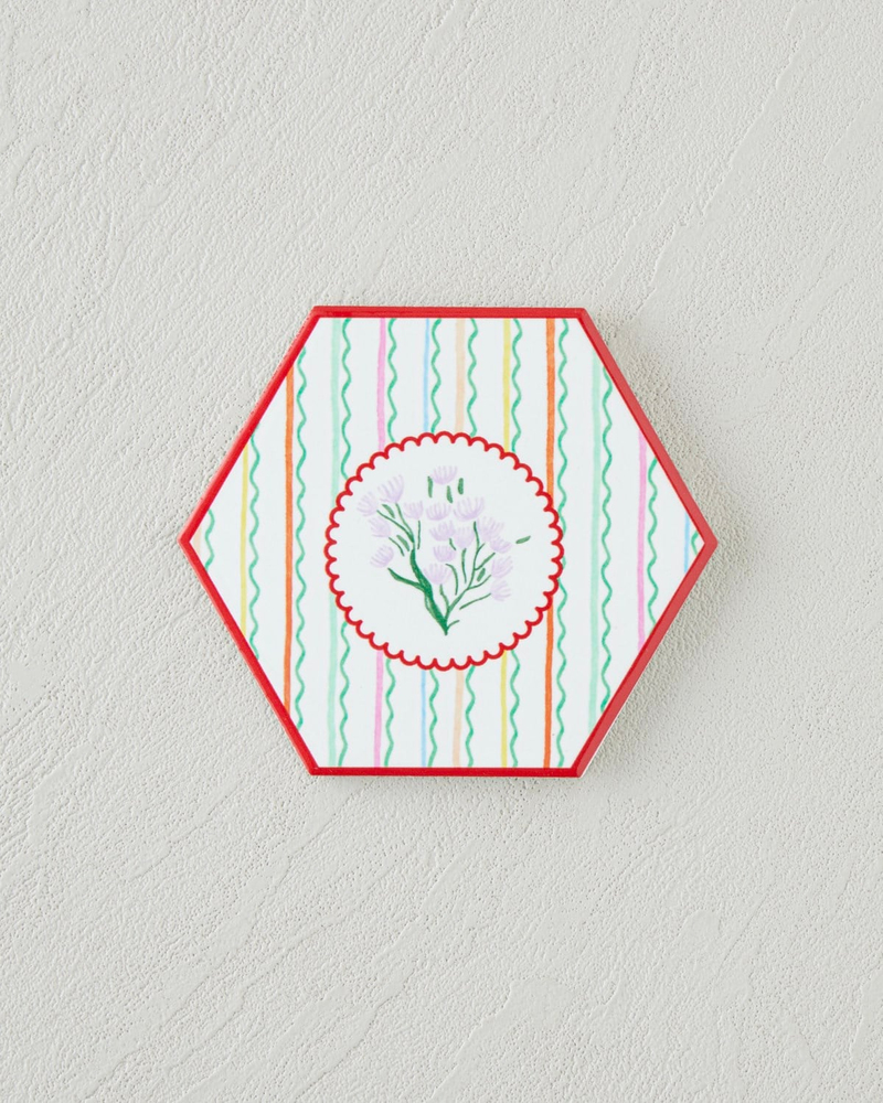 Floral Stripe Seramik Bardak Altlığı 11 cm Renkli