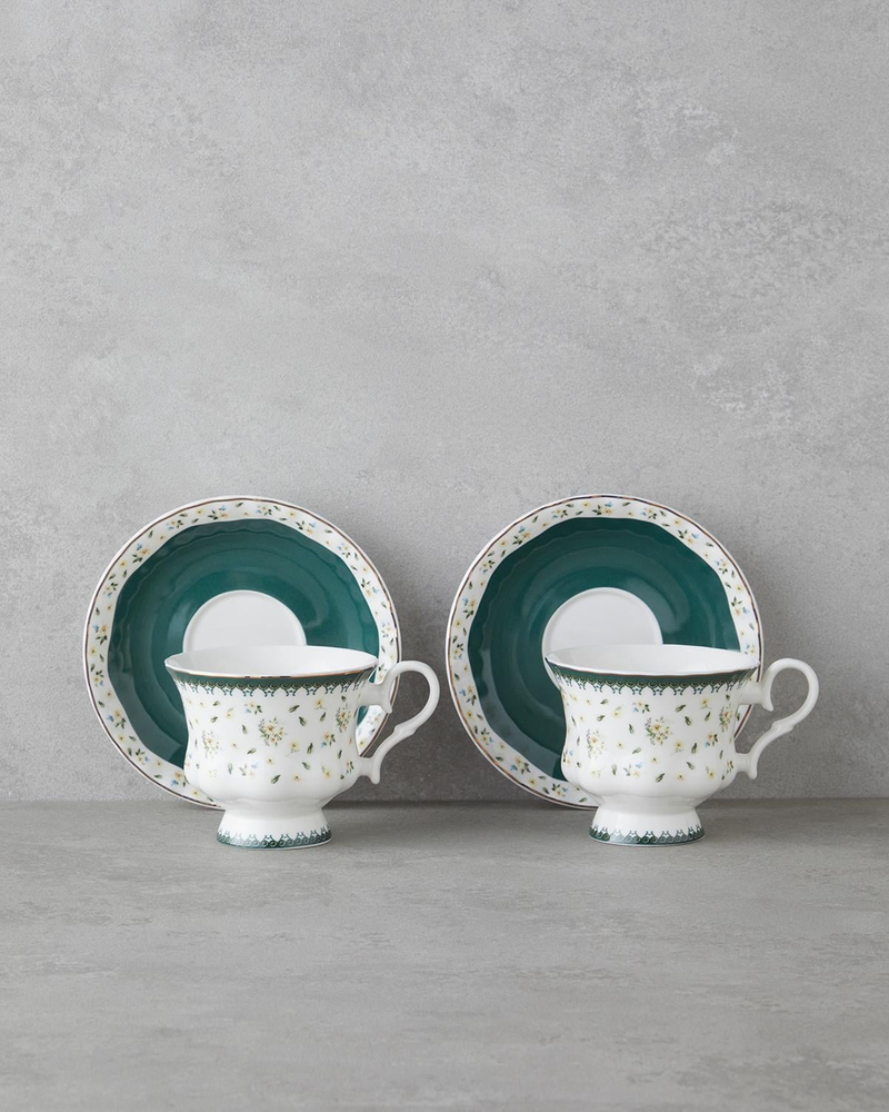 Florana New Bone China 4 Parça 2 Kişilik Çay Fincanı Takımı 220 ml Yeşil