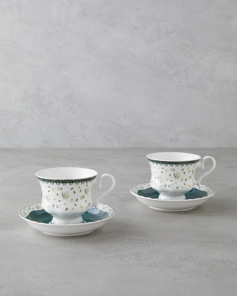 Florana New Bone China 4 Parça 2 Kişilik Çay Fincanı Takımı 220 ml Yeşil