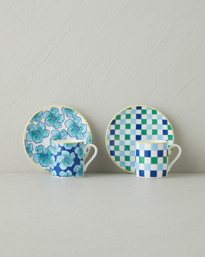 Florentia New Bone China 4 Parça 2 Kişilik Kahve Fincan Takımı 80 ml Mavi