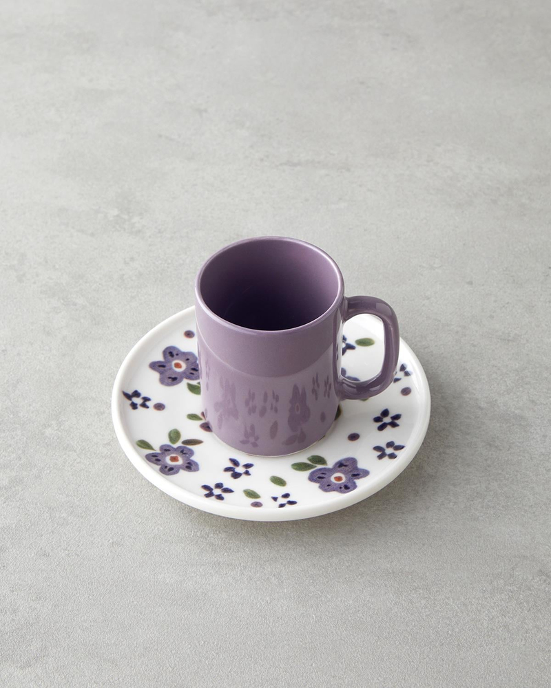 Floretta Bone Porselen 4 Parça 2 Kişilik Kahve Fincan Takımı 90 ml Mor