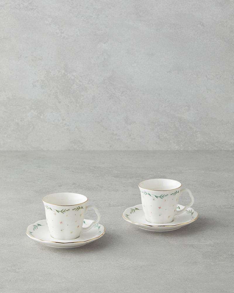 Floria Bone Porselen 4 Parça 2 Kişilik Kahve Fincan Takımı 80 ml Renkli