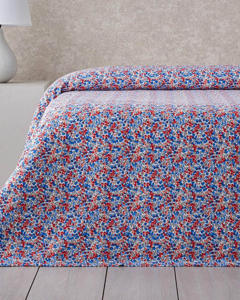 Flower Blast Baskılı Pamuklu Tek Kişilik Pike 150x220 cm Mavi
