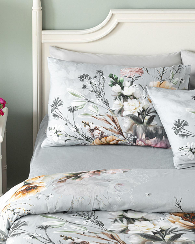 Flower Heaven Dijital Baskılı Soft Cotton Tek Kişilik Nevresim Takımı Gri