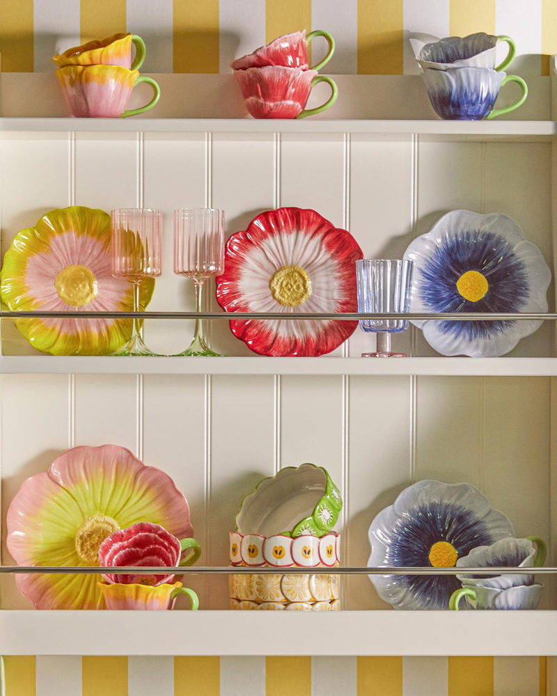 Flowerella Dolomite Pasta Tabağı 21 cm Yeşil-Pembe