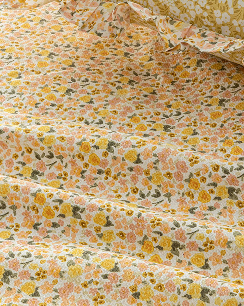 Floweret Baskılı Çift Kişilik Pike Sarı