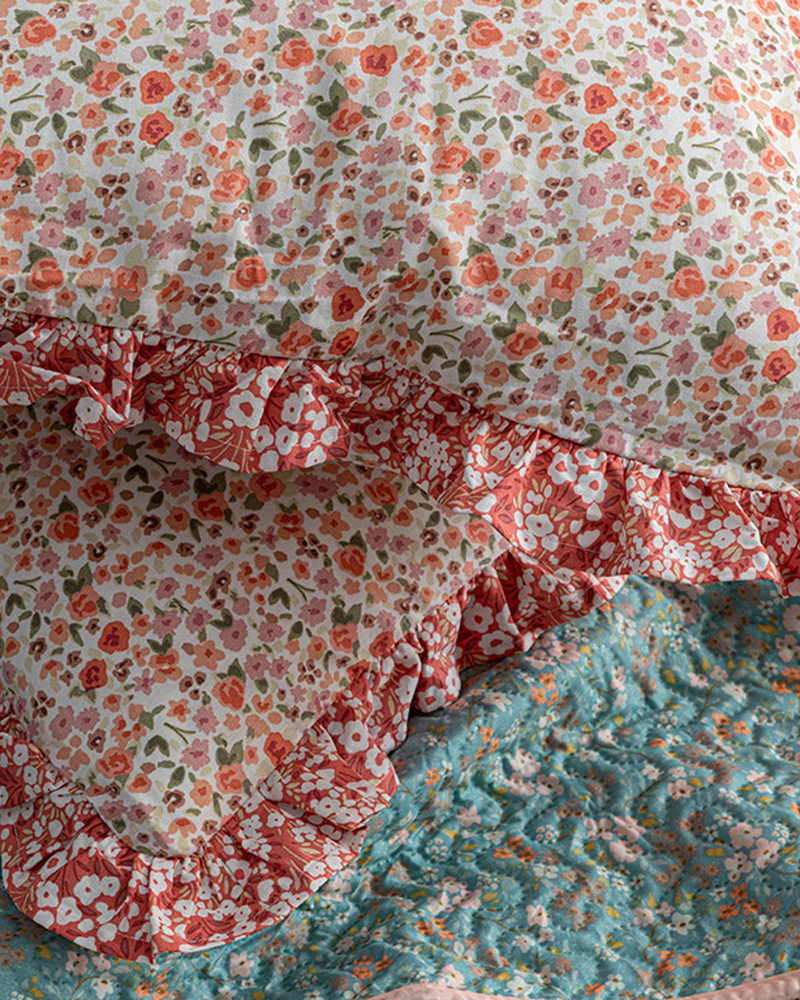 Floweret Pamuklu 2'li Yastık Kılıfı 50x70 cm Amber Pembe