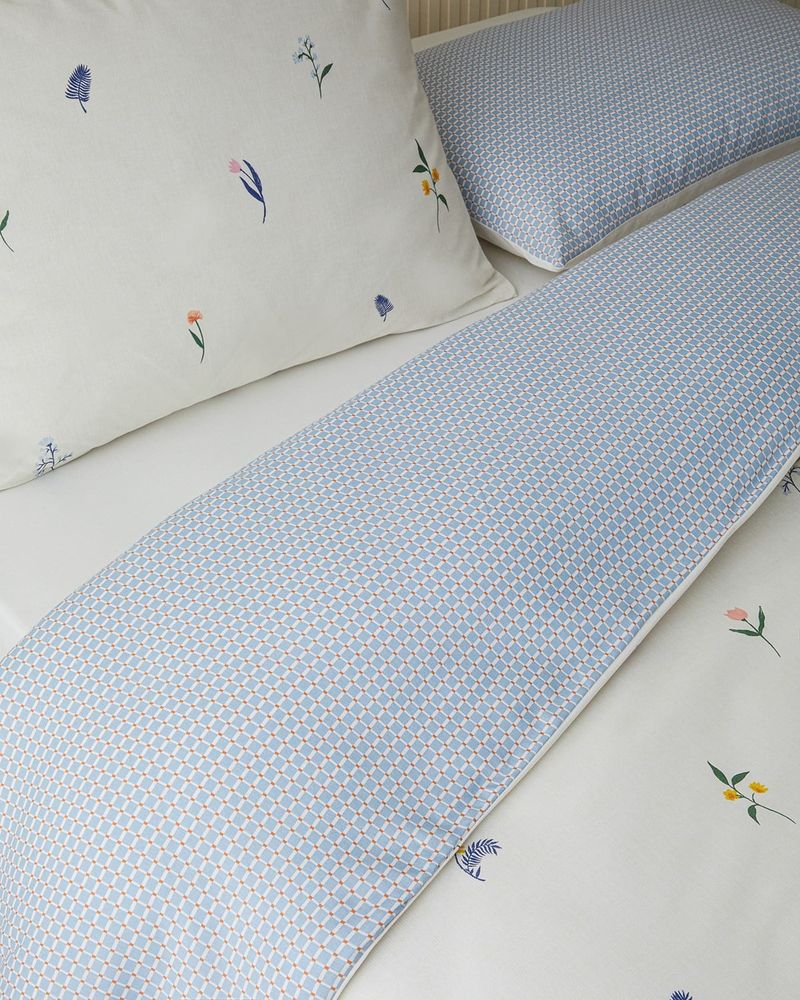 Flowery Kolay Ütülenir Çift Kişilik Nevresim Takımı 200x220 cm Mavi - Yeşil