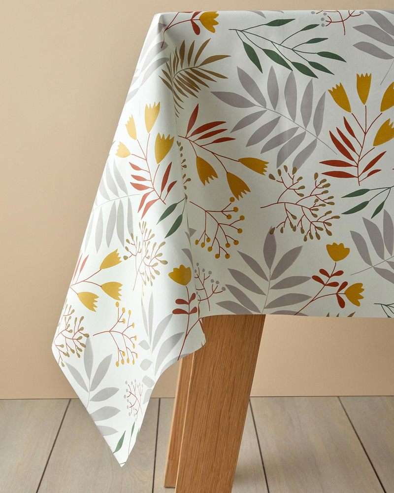 Flowery Pvc Masa Örtüsü 100x140 cm Bej