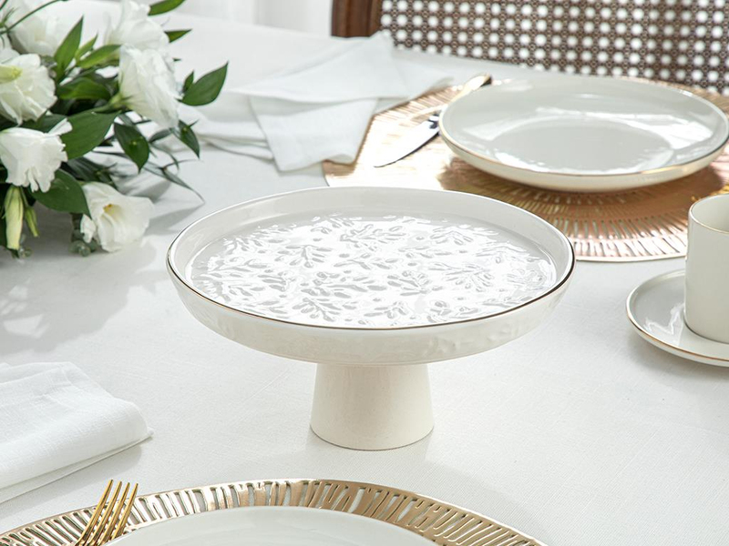 Frondosa Seramik Kek Standı 22x10 cm Açık Krem