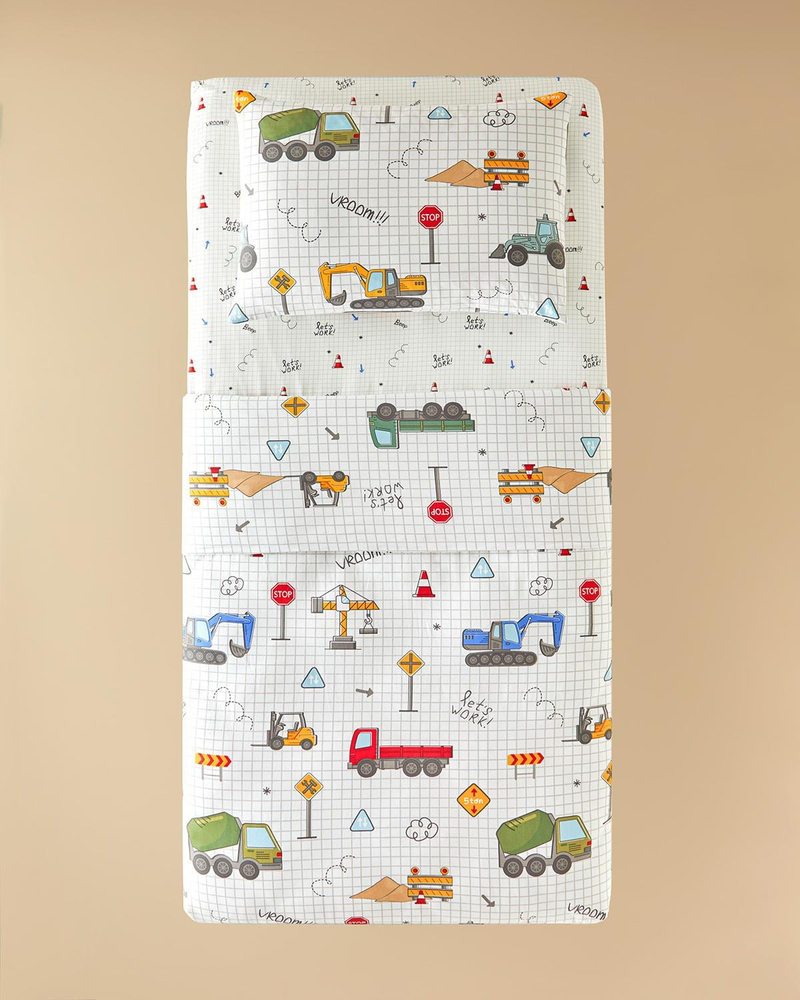 Funny Truck Pamuklu Tek Kişilik Çocuk Nevresim Takımı 160x220 cm Gri