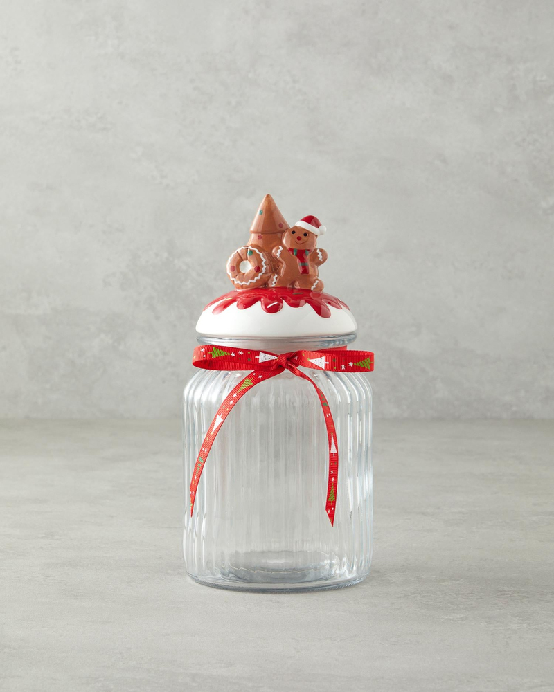 Ginger Glaze Cam Kavanoz 600 ml Beyaz - Kırmızı