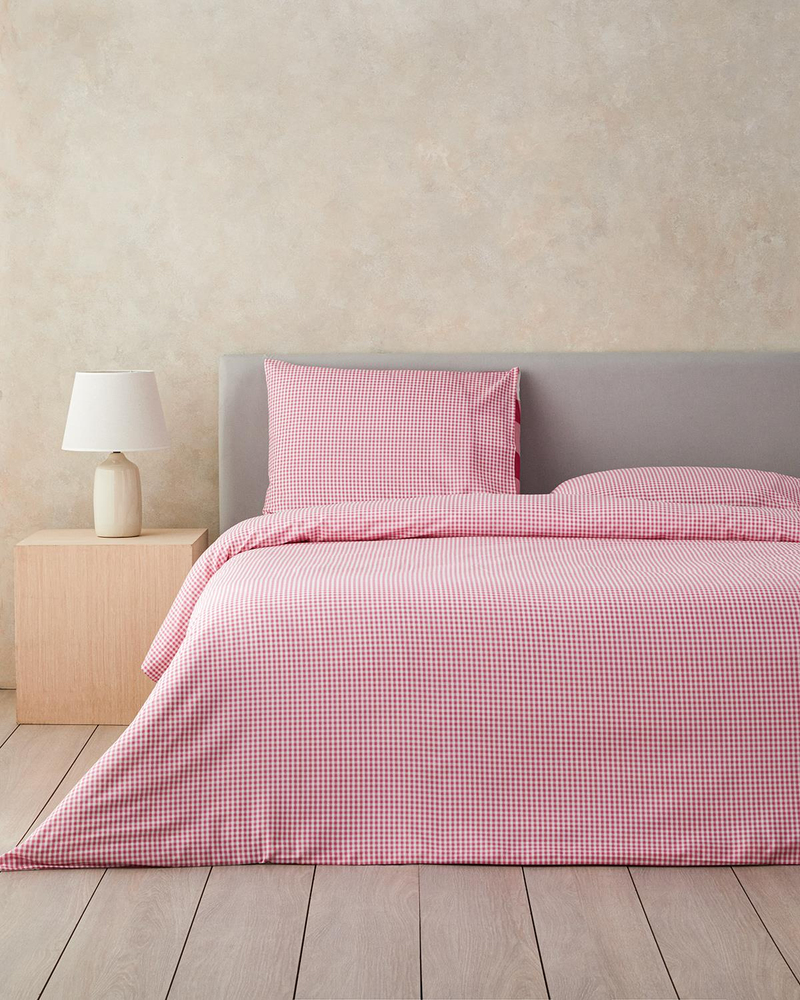 Gingham Çift Kişilik Nevresim Seti Pembe