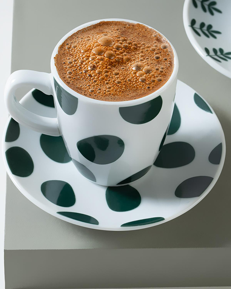 Glam Dots Porselen 4 Parça 2 Kişilik Kahve Fincan Takımı Yeşil