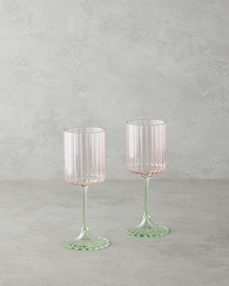 Glimmer Cam 2'li Kadeh 250 ml Pembe - Yeşil