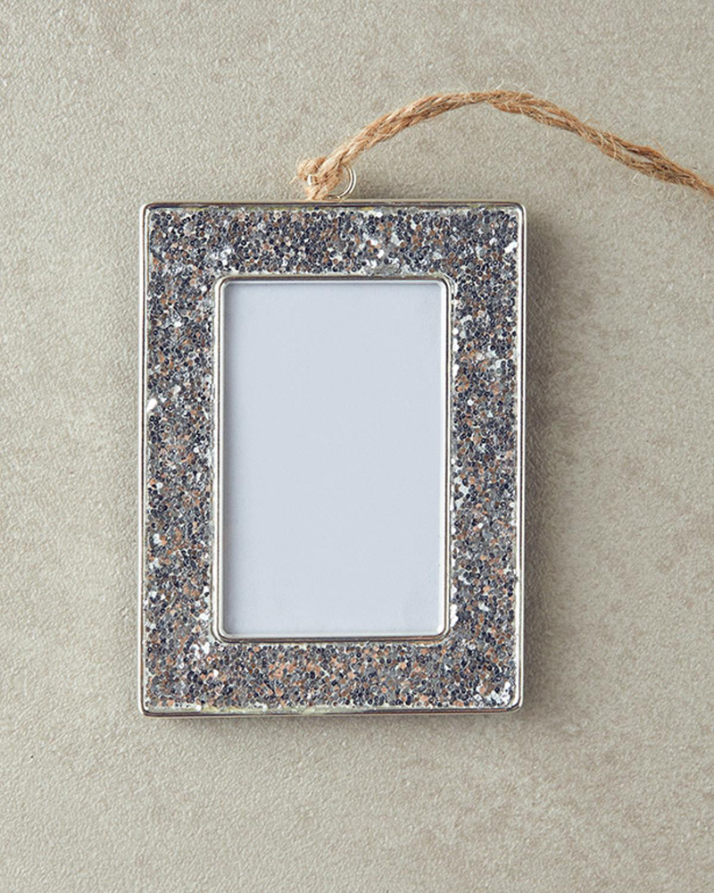 Glitter Çerçeveli Metal Yılbaşı Ağaç Süsü Silver