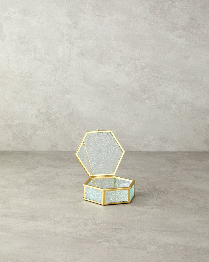 Glossy Cam Dekoratif Kutu 14x13x4,5 cm Gold