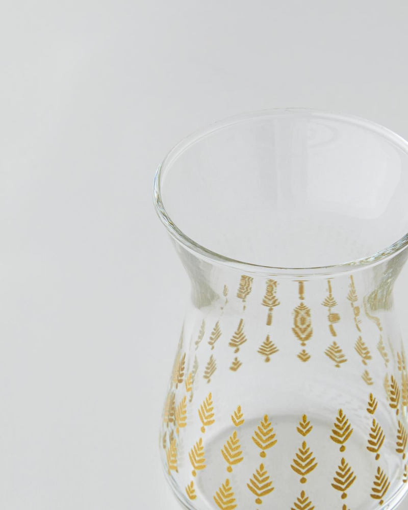 Gold Leaves Cam 6'lı Çay Bardağı 132 ml Şeffaf-Gold