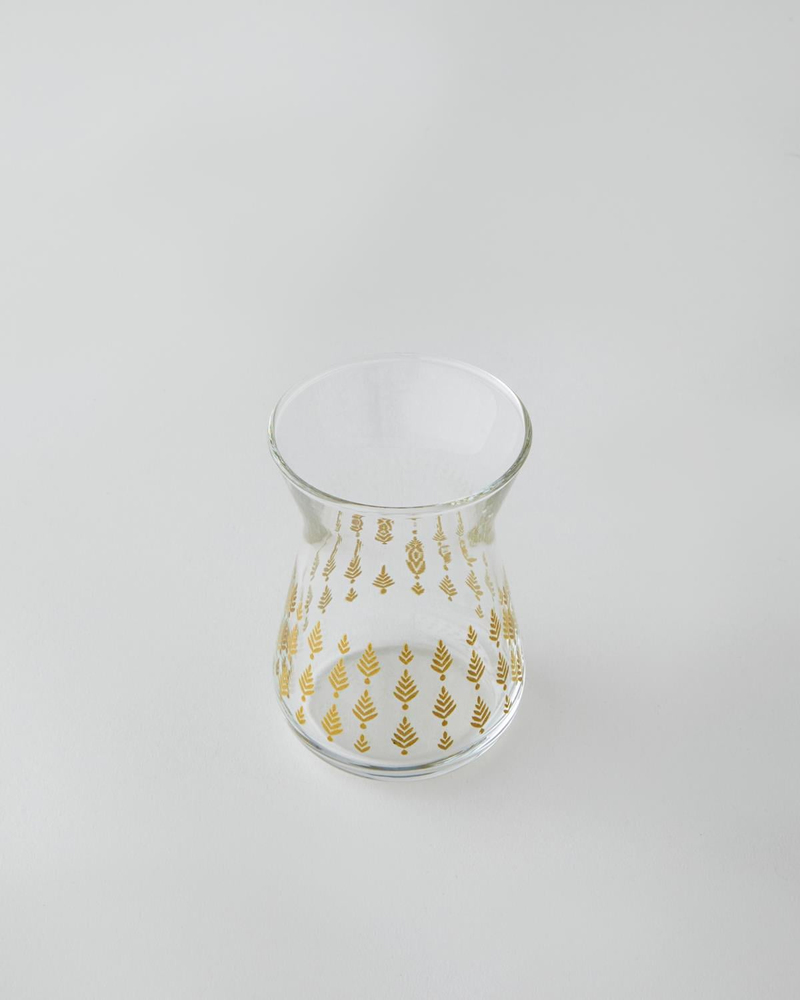 Gold Leaves Cam 6'lı Çay Bardağı 132 ml Şeffaf-Gold