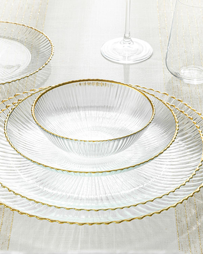 Graceful Cam Servis Tabağı 28 cm Gold
