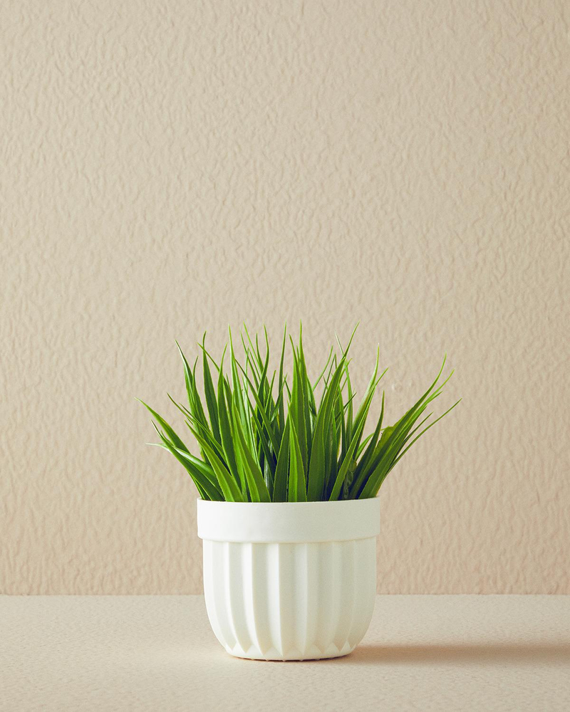 Grass Vazolu Yapay Çiçek Beyaz
