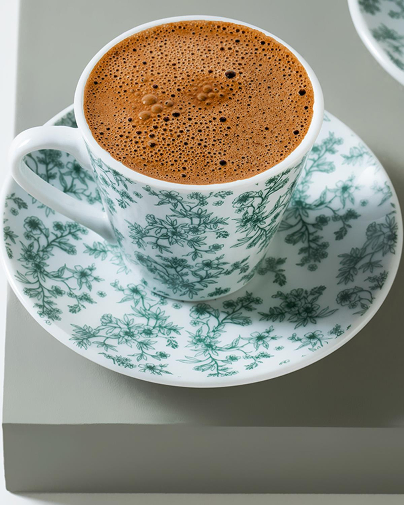 Green Leaf Porselen 2'li Kahve Fincanı Takımı Yeşil