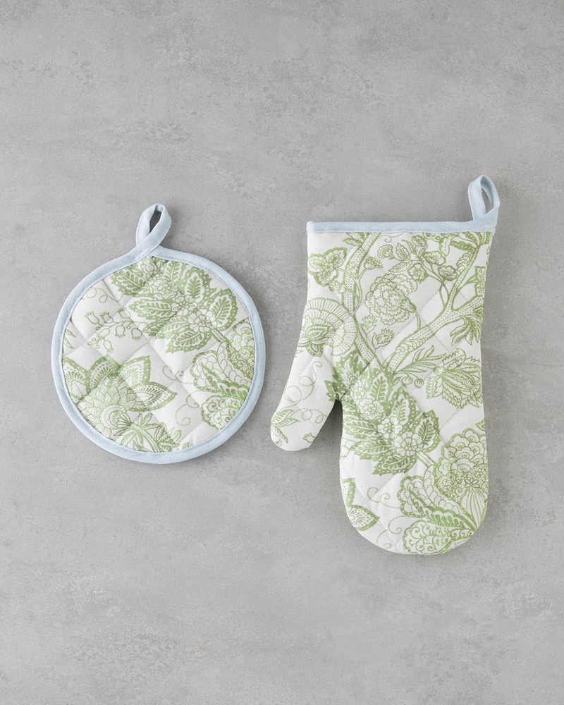 Greenery Pamuk Polyester 2 Parça Mutfak Seti 17x30 cm+20x20 cm Beyaz - Yeşil
