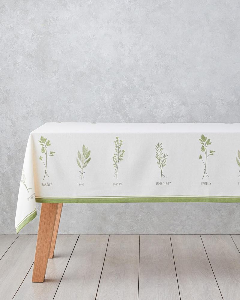 Greeny Pamuk Polyester Masa Örtüsü 150x200 cm Beyaz - Yeşil