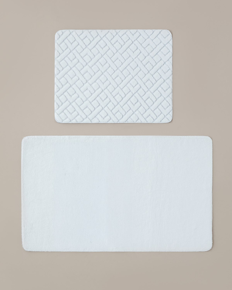 Gridline Kaydırmaz Taban Banyo Paspası Seti 60x100 cm + 50x60 cm Beyaz