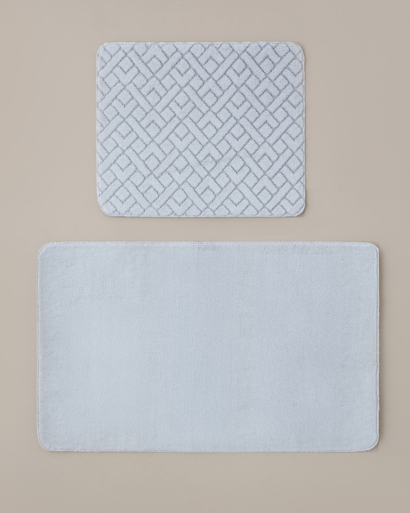 Gridline Kaydırmaz Taban Banyo Paspası Seti 60x100 cm + 50x60 cm Gri