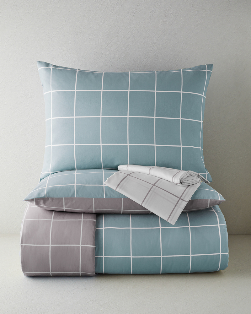 Gridline Kolay Ütülenir Çarşaflı Çift Kişilik Nevresim Takımı 200x220 cm Seledon-Mürdüm