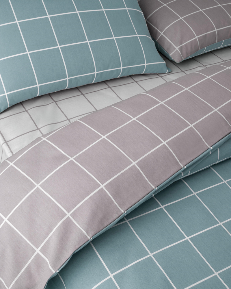 Gridline Kolay Ütülenir Çarşaflı Tek Kişilik Nevresim Takımı 160x220 cm Seledon-Mürdüm