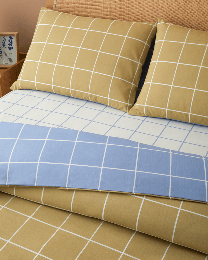 Gridline Kolay Ütülenir Çarşaflı Tek Kişilik Nevresim Takımı 160x220 cm Yağ Yeşili- Mavi