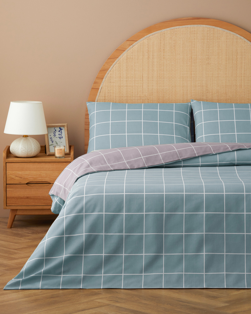 Gridline Kolay Ütülenir Çarşaflı Tek Kişilik Nevresim Takımı 160x220 cm Seledon-Mürdüm