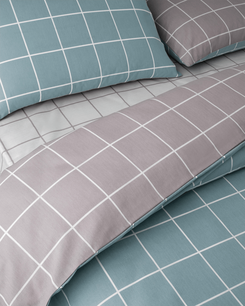 Gridline Kolay Ütülenir Çift Kişilik Nevresim Takımı 200x220 cm Seledon-Mürdüm