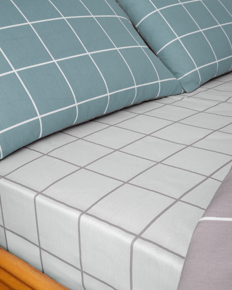 Gridline Kolay Ütülenir Çift Kişilik Nevresim Takımı 200x220 cm Seledon-Mürdüm