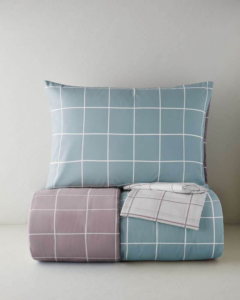 Gridline Kolay Ütülenir Tek Kişilik Nevresim Takımı 160x220 cm Seledon-Mürdüm