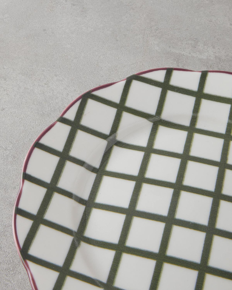 Gridlock Bone Porselen Servis Tabağı 27 cm Bordo-Yeşil