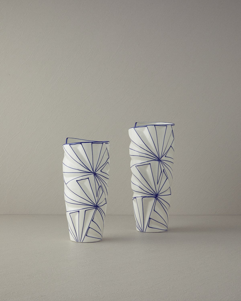 Gusto Stoneware Vazo Beyaz - Mavi