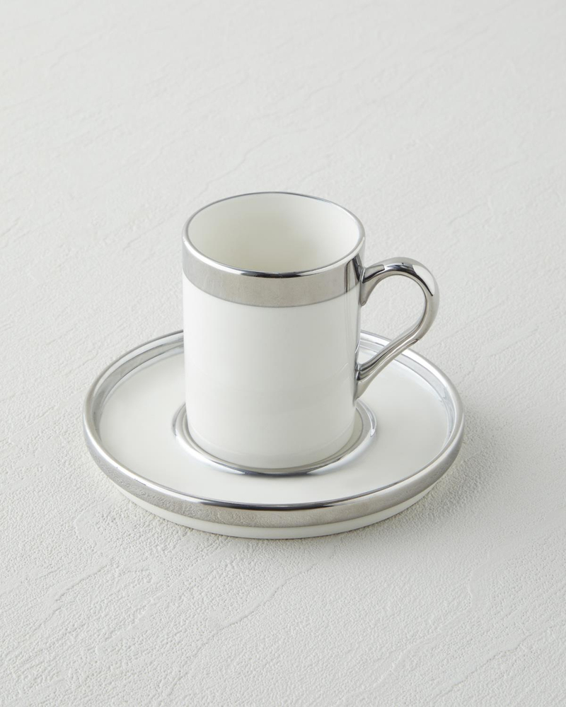 Harmony Silver Stoneware Tek Kişilik Kahve Sunum Seti 100 ml Beyaz-Silver