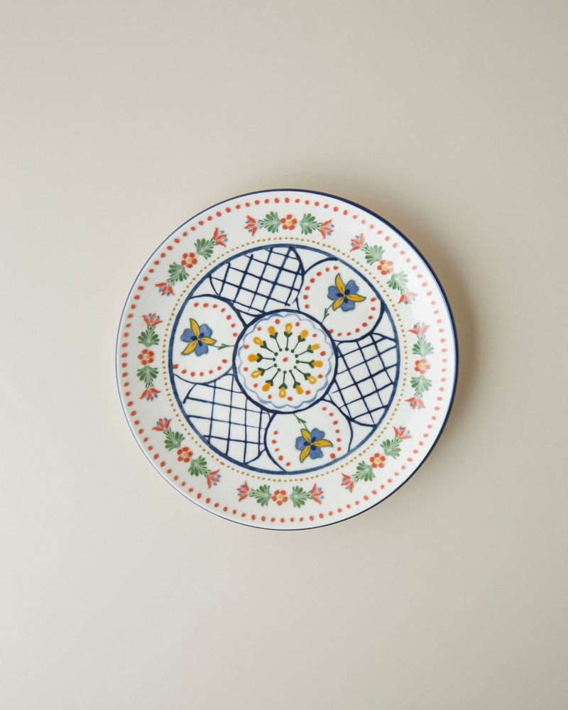 Harmony Talavera Porselen Pasta Tabağı 21 cm Beyaz - Lacivert